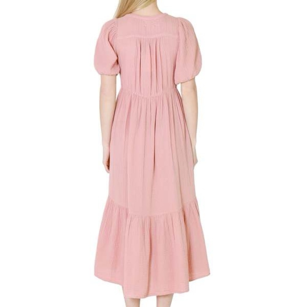 XiRENA Pink Puff Sleeve Midi Lennox Dress size Small - Picture 4 of 12